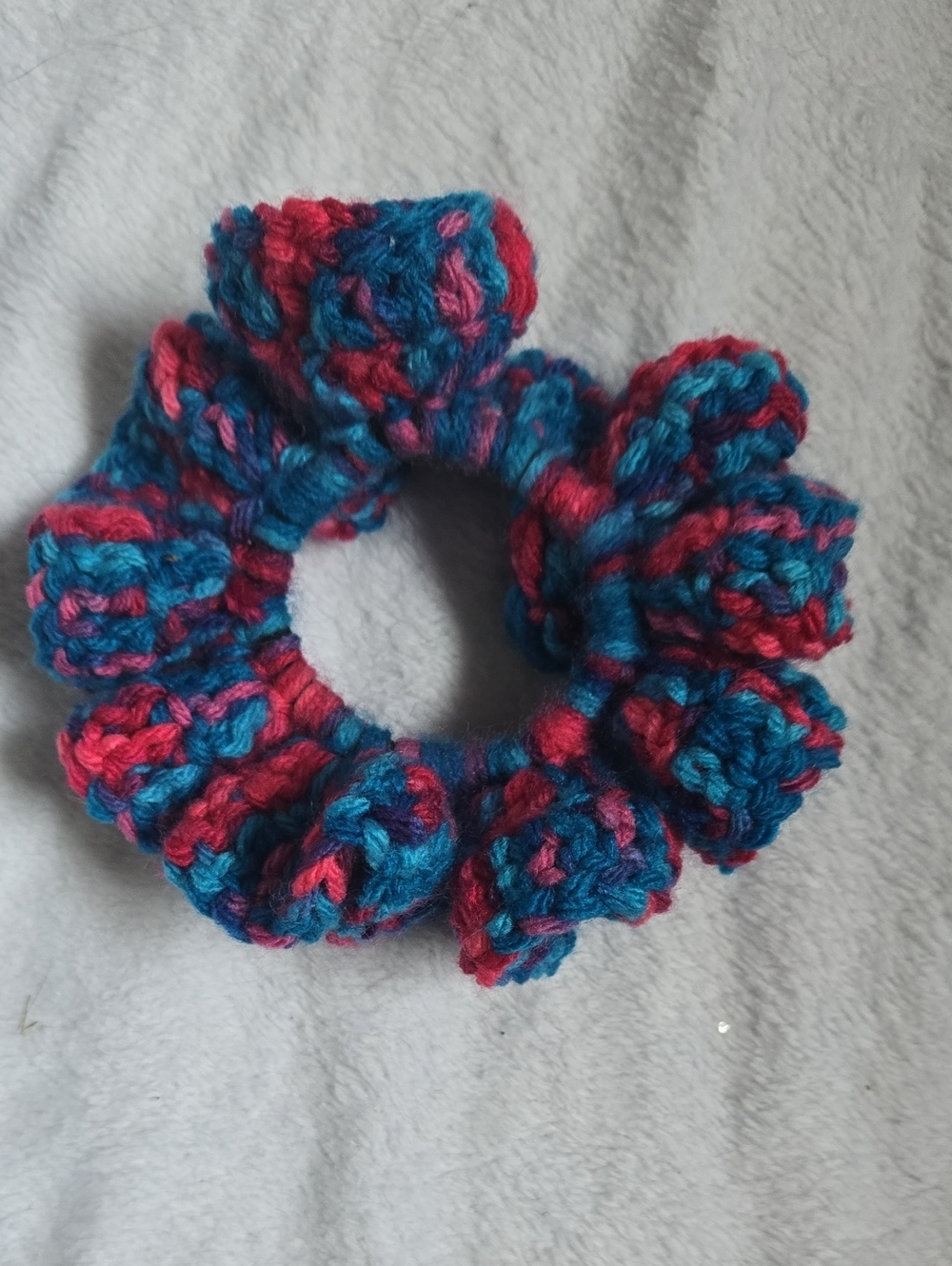 Handmade Blue and Pink Crochet Scrunchie